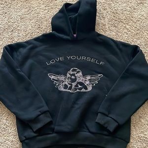 Edikted Love Yourself Bejeweled Cropped Hoodie